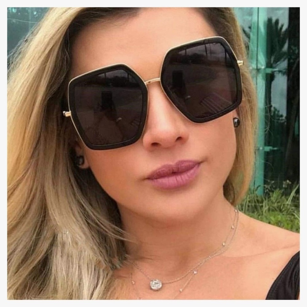 Shiny black square oversized, sunglasses brand new with gold trim